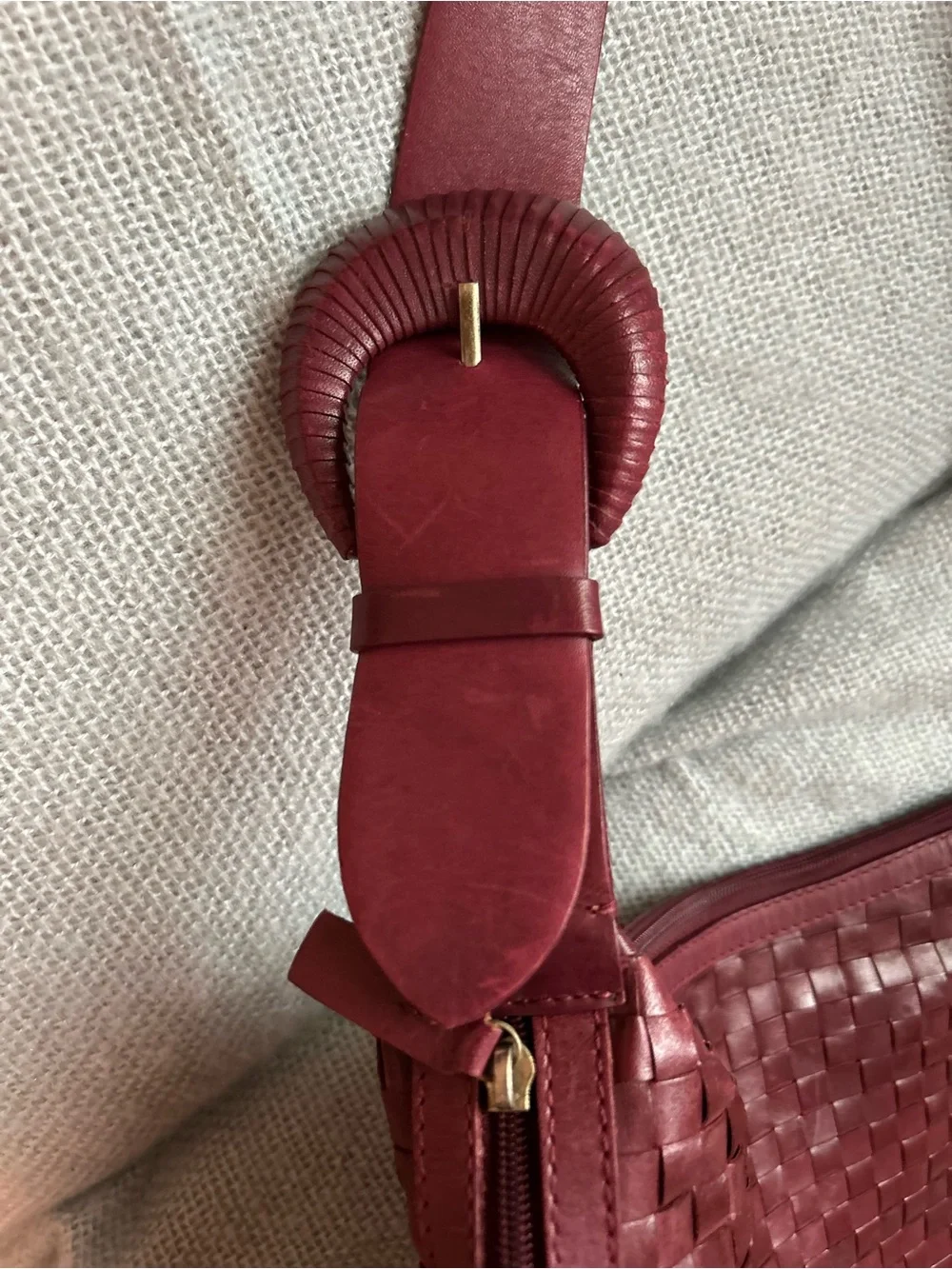 Sharif Studio Woven Leather Hobo Shoulder Bag Burgundy Boho Made in Brazil